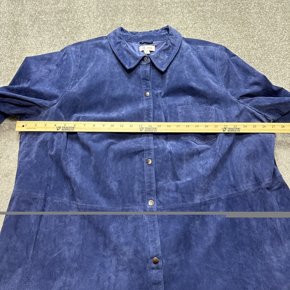 Blue Suede 3X Leather Jacket Snap D & Co Denim And Co Collared Shacket - Picture 5 of 7